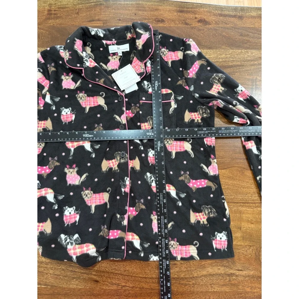 NEW Karen Neuburger Black & Pink Puppy Dog Long Sleeve Pajama Shirt Size Large